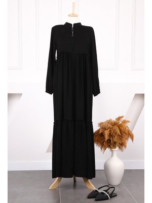 Siyah Kol Lastikli Fırfırlı Ferace Siyah Kol Lastikli Fırfırlı Ferace