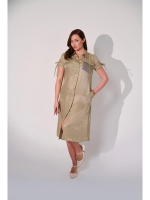 Haki Büyük Beden Cep Kısmı Pul Detaylı Elbise