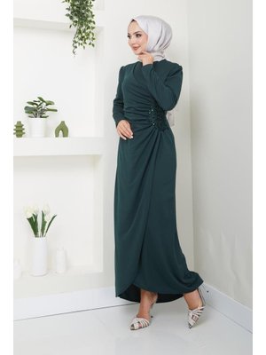 Giyim Moda Pullu Uzun Abiye Elbise Yeşil