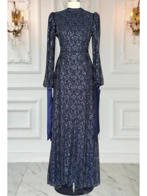 Lacivert Petek Abiye Elbise