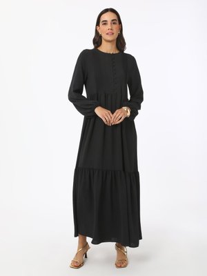 Siyah Nervür Detaylı Aerobin Elbise