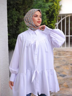 Beyaz Şık Fiyonklu Salaş Tunik Beyaz Şık Fiyonklu Salaş Tunik