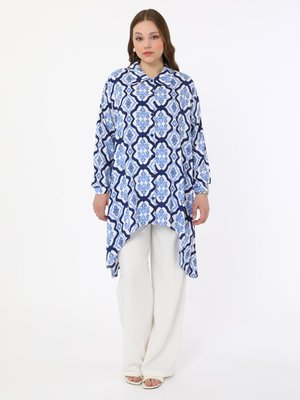 Büyük Beden Tunik Beyaz Mavi