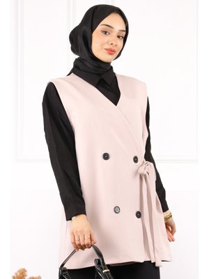 Taş Yan Bağlamalı Dügmeli Krep Yelek