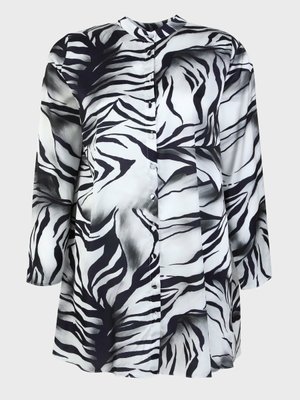 Büyük Beden Zebra Desenli Saten Tunik Siyah