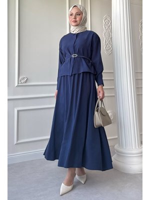 İnce Kemerli Etekli Koyu Lacivert Takım