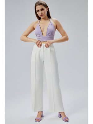Beyaz Beli Lastikli Yazlık Pantolon