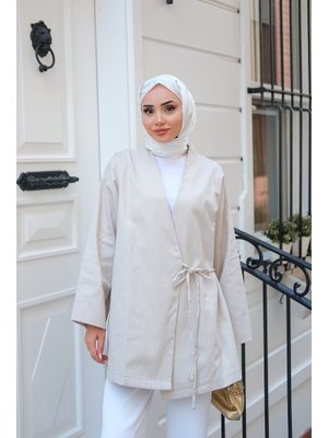 Krem Yandan Bağlamalı Ceket Krem Yandan Bağlamalı Ceket