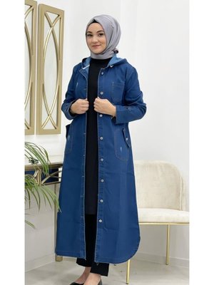 Kapüşonlu Düğmeli Denim Kot Kap
