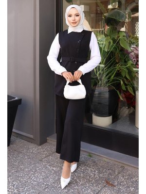 Siyah Kemerli Yelek Pantolon Takım Siyah Kemerli Yelek Pantolon Takım