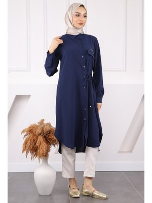 Lacivert Yan Bağlamalı Linda Tunik