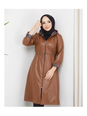 Deri Kapüşonlu Trençkot