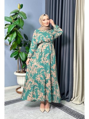 Yeşil Hera Desenli Elbise