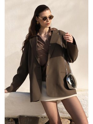 Mono Yaka Oversize Blazer Ceket Kahve Mono Yaka Oversize Blazer Ceket Kahve