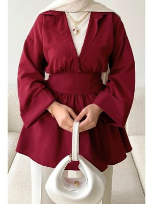 Bordo Kimono Kol Fiyonklu Tunik Bordo Kimono Kol Fiyonklu Tunik