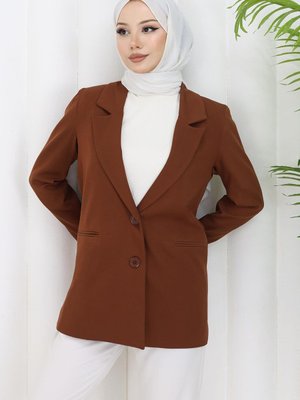 Kahverengi Tek Düğmeli Klasik Blazer Ceket Kahverengi Tek Düğmeli Klasik Blazer Ceket