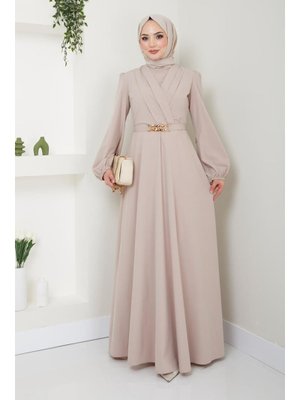 Vizon Giyim Moda Zincir Kemerli Tesettür Abiye Elbise