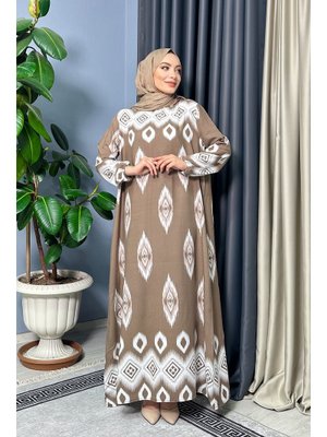 Kahverengi Dubai Desenli Elbise