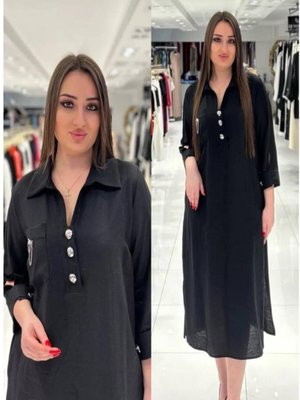 Siyah Büyük Beden Göğüs Kısmı Cepli Ve Aksesuar Detaylı Elbise