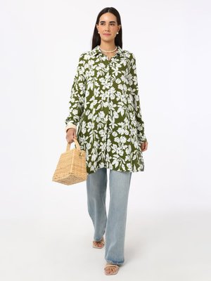 Viskoz Çiçek Baskılı Tunik Yesil