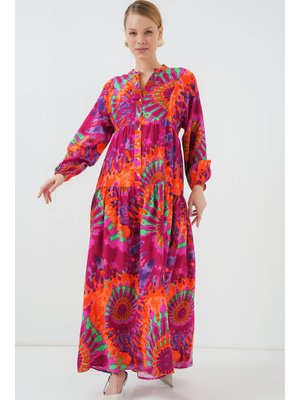 H. Fuşya Otantik Desenli Elbise H. Fuşya Otantik Desenli Elbise