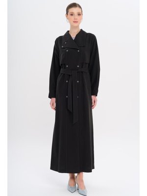 Siyah Mendil Yaka Pelerin Ve Çıt Detaylı Astarsız Modal Kap