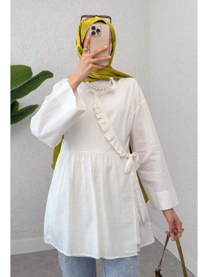 Krem Yandan Bağlamalı Tunik