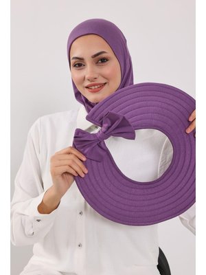 Mor Türban Üzeri Penye Pratik Tak Çık Fiyonklu Şapka,sp 4,sp