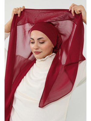 Bordo Penye İç Boneli Pratik Şifon Şal,ps