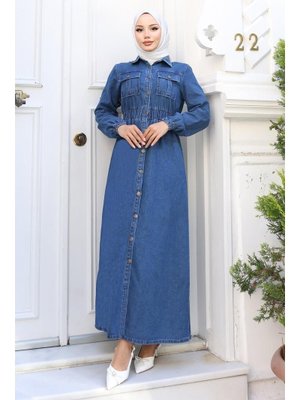 Açık Mavi Beli Lastikli Kot Ferace Açık Mavi Beli Lastikli Kot Ferace