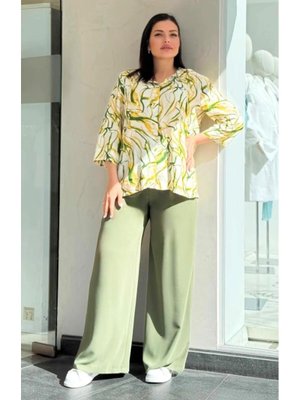 Yeşil Büyük Beden Kapşonlu Empirme Baskılı Gömlek