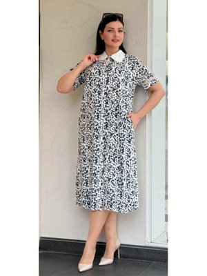 Büyük Beden Yaka Ve Kol Bantı Brodereli Gömlek Elbise İndigo