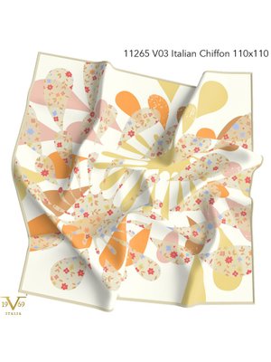 Turuncu Desenli İtalyan Şifon Eşarp Askısı İle Birlikte 110x110 Cm