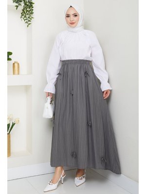 Fiyonk Detay Beli Lastikli Antrasit Etek