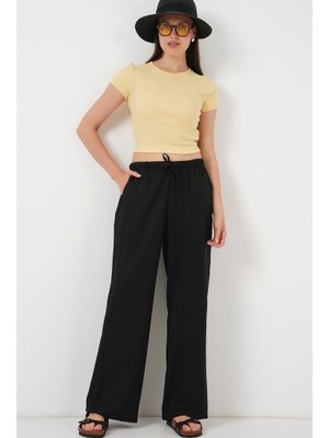 Siyah Geniş Paça Keten Pantolon Siyah Geniş Paça Keten Pantolon