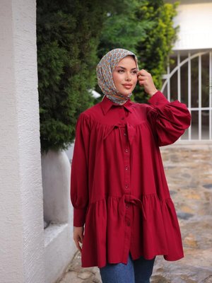 Bordo Fiyonklu Salaş Tunik Bordo Fiyonklu Salaş Tunik