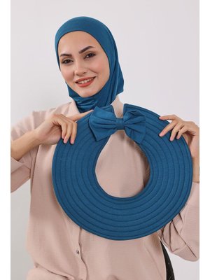 Petrol Türban Üzeri Penye Pratik Tak Çık Fiyonklu Şapka,sp 4,sp