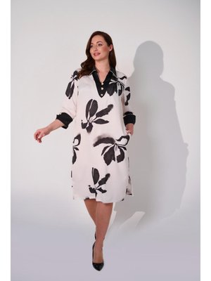 Büyük Beden Empirme Bsakılı Ve Yaka Kol Detaylı Elbise Siyah