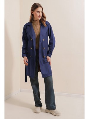 Lacivert Kruvaze Yaka Kısa Trençkot Lacivert Kruvaze Yaka Kısa Trençkot