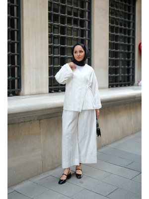 Beyaz Badem Dikişli Kimono Takım Beyaz Badem Dikişli Kimono Takım