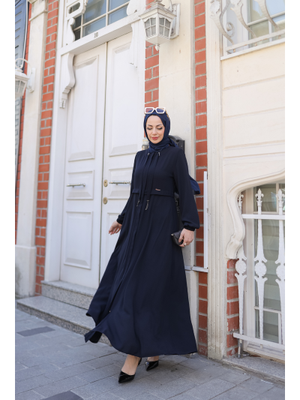 Lacivert Allerli Kiloş Bağcıklı Ferace