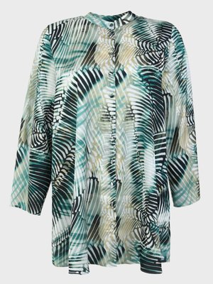 Büyük Beden Yaprak Desen Saten Tunik Yesil