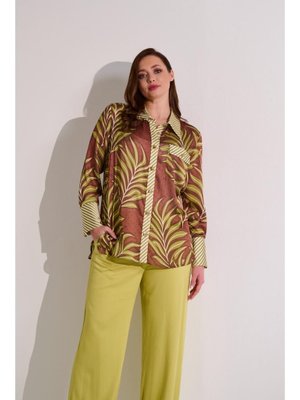 Yeşil Büyük Beden Pamuk Saten Baskı Detaylı Gömlek