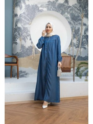 Koyu Mavi Taşlı Tensel Fermuarlı Ferace Koyu Mavi Taşlı Tensel Fermuarlı Ferace