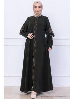 Haki Nakış Detaylı Ferace Haki Nakış Detaylı Ferace