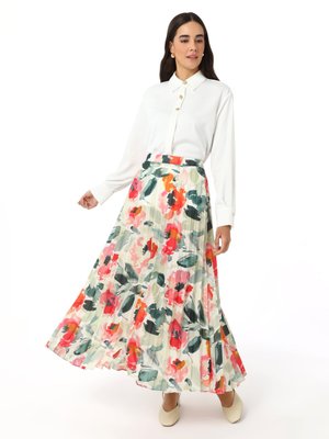 Piliseli Pembe Çiçek Desenli Etek Piliseli Pembe Çiçek Desenli Etek