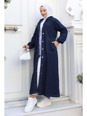 Lacivert Kapüşonlu Kot Kap