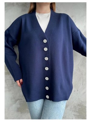 Taşlı Düğmeli Triko Hırka