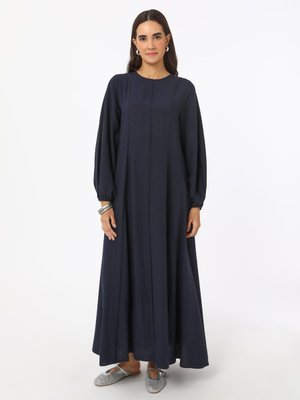 Lacivert Keten Karışımlı Dikiş Detaylı Elbise Lacivert Keten Karışımlı Dikiş Detaylı Elbise