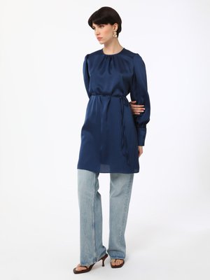 Lacivert Bağlama Detaylı Saten Tunik